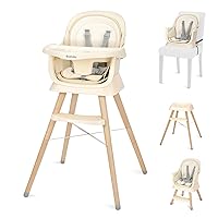 Ezebaby Portable Baby High Chair, High Chairs for Babies and Toddlers with Adjustable Legs, 6-in-1 Convertible to Booster Seat for Dining Table, Toddlers High Chair with Double Cushions - Cream