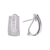 *RYLOS Round, Bagguette & Princess Cut Diamond Earrings in 14K White Gold With Omega Back