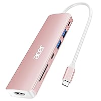 Acer USB Hub, 7 in 1 USB C to HDMI Multi-Port Adapter, 2 USB 3.1 GEN1 and 5Gbps Type-C Data Port, 4K HDMI Port, PD 100W Charging, SD Card Reader, for iPad Pro MacBook Pro Acer Laptops and More (Pink)