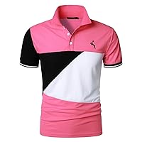 HOOD CREW Man’s Fashion Polo Shirts Short Sleeves Collared T Shirt Color Block Sports Golf Polos