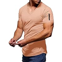 V Neck Slim Fit Athletic T-Shirts for Men Casual Short Sleeve Muscle Basic Tee Shirts Summer Yoga Beach T-Shirts
