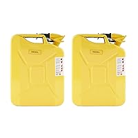 Wavian 3011 5.3 Gallon 20 Liter Durable Steel Leak Proof Fast Flow Rate Authentic CARB Fuel Jerry Cans with Spout, Yellow (2 Pack)