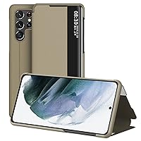 LOFIRY- Case for Samsung Galaxy S23/S23 Plus/S23 Ultra 5G,Premium PU Leather/PC Inner Shell Flip Cover with Display Window, Smart View, Folio Kickstand Phone Case (s22 6.1'',Gold)