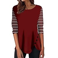 Going Out Tops for Women Crewneck Long-Sleeved Pullover Button Side Printed Blouses Fall Dressy Tops Oversized Shirt
