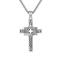 Star of David Necklace S925 Sterling Silver Cross Necklace Abalone Celtic Cross Pendant Celtic Jewelry Valentines Day Gifts for Men Boys
