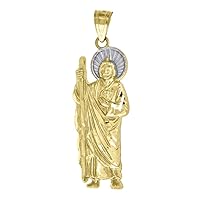 10k Gold Tri color Dc Unisex Saint Jude Height 35mm X Width 11.4mm Religious Charm Pendant Necklace Jewelry Gifts for Women