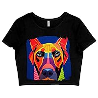 Dog Head Design Women's Cropped T-Shirt - Dog Design Crop Top - Funny Dog Crop Tee Shirt