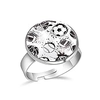 Football Adjustable Rings for Women Girls, Stainless Steel Open Finger Rings Jewelry Gifts