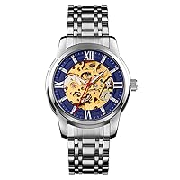 Men’s Automatic-self-Wind Watch Luxury Stainless Steel Band Automatic Mechanical Skeleton Watch Waterproof Wrist Watch