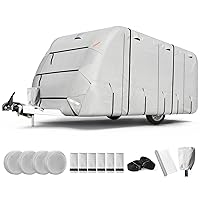 Travel Trailer RV Cover 24'-27' Water-Resistant Anti-UV Camper Cover for Winter Snow with Jack Cover 4 Tire Covers and Gutter Covers
