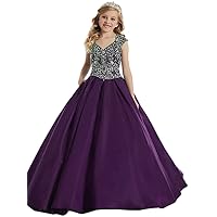 Girls' Birthday Party Pageant Dresses Floor-Length Satin with Beading Cryastal US 4 Purple