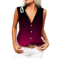 Women's Summer Tops Sleeveless Button Down Shirts V Neck Work Blouses Vintage Summer Tank Tops Business Casual Shirt