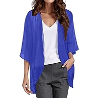 Kimono Cardigans for Women Dressy Solid 3/4 Sleeve Chiffon Open Front Lightweight Summer Cardigan Sheer Beach Cover Up