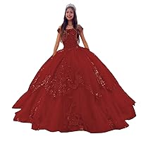 Princess Quinceanera Evening Dresses Scoop Sheer Neck Ball Gown Puffy Off The Shoulder Lace with Sleeves Sweet 16 Dress