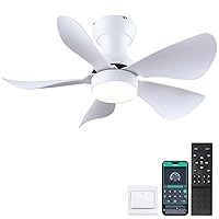 Ceiling Fans with Lights and Remote/APP Control, 30 inch Low Profile Ceiling Fans with 5 Reversible Blades 3 Colors Dimmable 6 Speeds Ceiling Fan for Bedroom Kitchen Dining Room, White