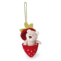 NICI Cuddly soft toy bear Bendix 13cm beige with loop in strawberry - Sustainable plush, cute to cuddle and play with, for children & adults, great gift idea