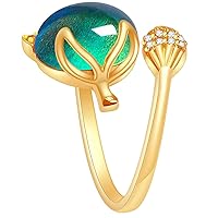 Mood Ring for Women Girls Size Adjustable easy, Gold Plated Brass Oval Stone Color Change Fox Rings, Cool Aesthetic Statement Mood Ring for Teen Girls
