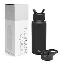 Simple Modern Water Bottle with Straw and Chug Lid Vacuum Insulated Stainless Steel Metal Thermos | Reusable Leak Proof BPA-Free Flask for Sports Gym Summit Collection 32oz, Midnight Black