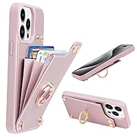 LAMEEKU for iPhone 15 Pro Max Wallet Case, Case with Card Holder, 360°Rotation Ring Kickstand, RFID Blocking Leather Protective Case Designed for Women for Apple iPhone 15 Pro Max 6.7'' Rose Gold