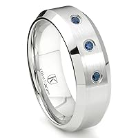 Cobalt XF Chrome 8MM 3 Sapphire Beveled Wedding Band Ring
