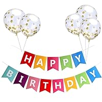 Tellpet Colorful Happy Birthday Banner with 5pcs Confetti Balloons Bday Decorations