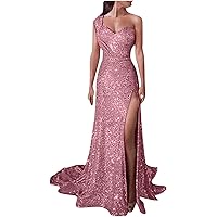 Long Ball Gowns for Women Fashion Glitter Sequin Evening Dress High Waist Slim Fit Side Slit Sparkle Dress Formal Gown