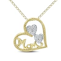 SZUL 1/10 Carat TW Diamond Heart MOM Pendant in 14K Yellow Gold