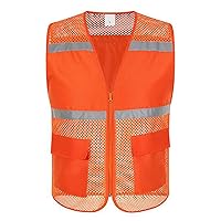 TopTie Mesh Safety Vest Zipper Team Volunteer Uniform Vest, Reflective Running Vest with Pockets, Slim Fit