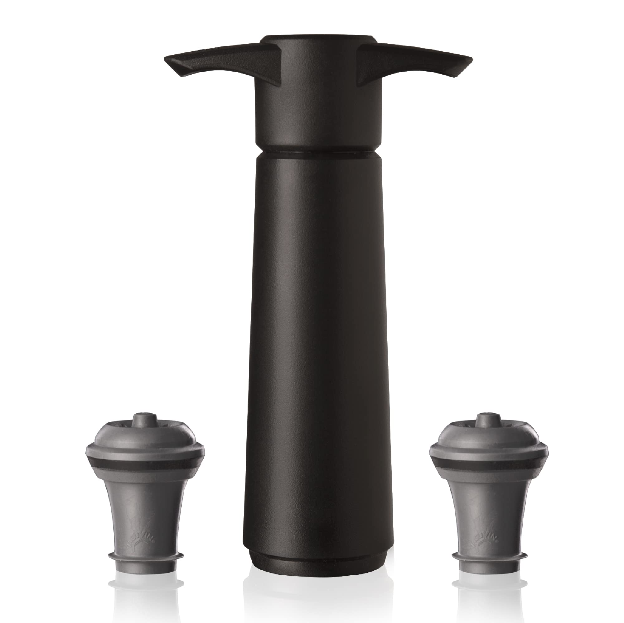Vacu Vin Wine Saver Pump Black with Vacuum Wine Stopper - Keep Your Wine Fresh for up to 10 Days - 1 Pump 2 Stoppers - Reusable - Made in the Netherlands