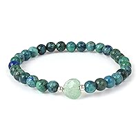6MM Natural Azurite Malachite And Aventurine Jade Gemstone Round Beads Stretch Bracelet for Women & Girls (18CM)