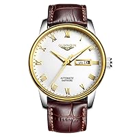 GUANQIN Men's Analogue Automatic Self-Winding Mechanical Stainless Steel Leather Business Watch Date Luminous Waterproof