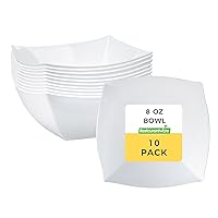 Restaurantware Moderna 8 Ounce Fancy Plastic Bowls 10 Square Disposable Salad Bowls - Durable Heavy-duty White Plastic Bowls For Warm And Cold Foods