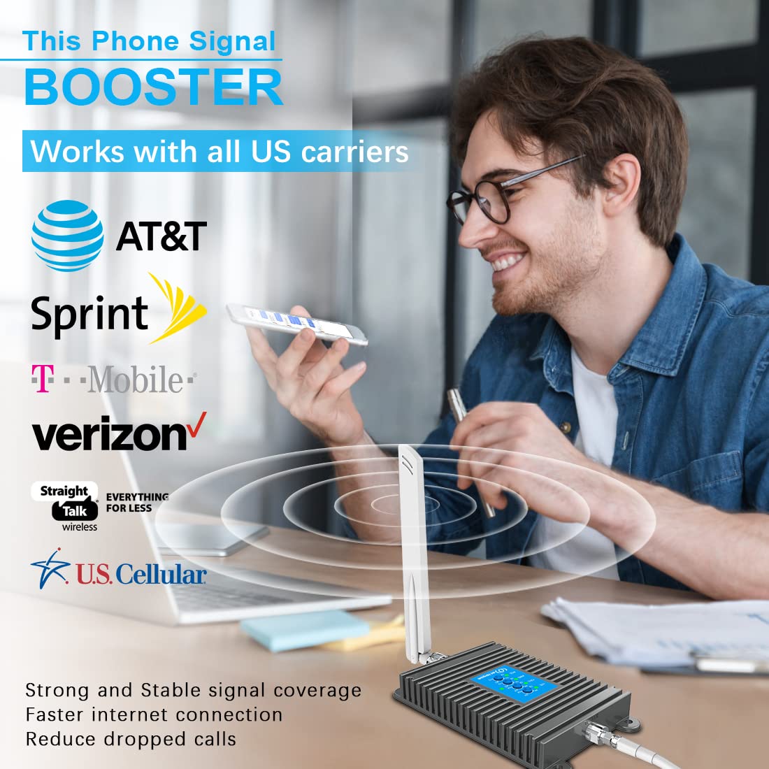 Home Cell Phone Signal Booster for All US Carriers Verizon ATT 5G 4G LTE Cell Signal Booster Band 2,4,5,12,13,17,25,66 Signal Amplifier Omni-Directional Antenna Kits, Covers up to 4,000 sq.ft