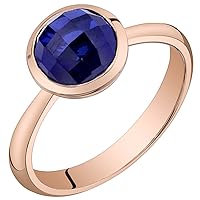 PEORA Created Blue Sapphire Solitaire Dome Ring for Women 14K Rose Gold, 2.25 Carats Round Shape 7mm, AAA Grade, Sizes 5 to 9