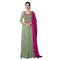 Green Cocktail Party Woman Heavy Dress Georgette Straight Palazo Salwar Kameez 3850