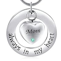 misyou Birthstone MOM Always in My Heart Ashes Urn Necklace Keepsake Jewelry Cremation Pendant