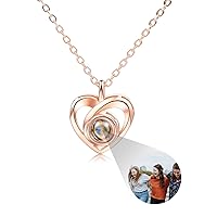 Personalized Projection Picture Pendant 925 Sterling Silver Necklace Heart-Shaped Pendant Birthday Anniversary Jewelry Gifts for Her/Women/Mom/Girlfriend