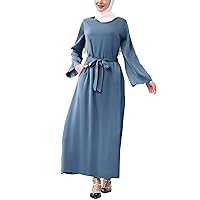 IMEKIS Women’s Muslim Long Flare Sleeve Abaya Prayer Dress Ramadan Eid Modest Full Length Islamic Loose Fit Gown with Belt