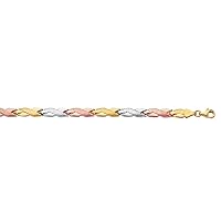 Finejewelers 14 Kt Tri Color Gold 7.25 Inch Textured Tri Color Hugskisses Bracelet with Pear Shape Clasp