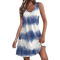 Sundresses for Women 2024 Print Casual Bohemian Sexy Loose Fit with Sleeveless V Neck Tunic Summer Dress