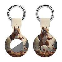 Squirrel Love Walnuts Silicone Case for Airtags with Keychain Protective Cover Airtag Finder Tracker Holder Accessories