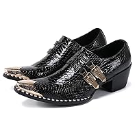 Mens Western Boots Leather Fashion Casual Metal Tip Slip on Dress Shoes