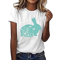 White Tank Tops Women with Lace Easter Womens Short Sleeve Crew Neck Rabbit Bunny Printed T Shirt Top Casual S