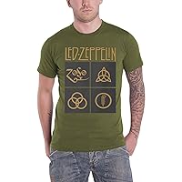 Led Zeppelin T Shirt Gold Symbols Logo Black Square Official Mens Green Size M