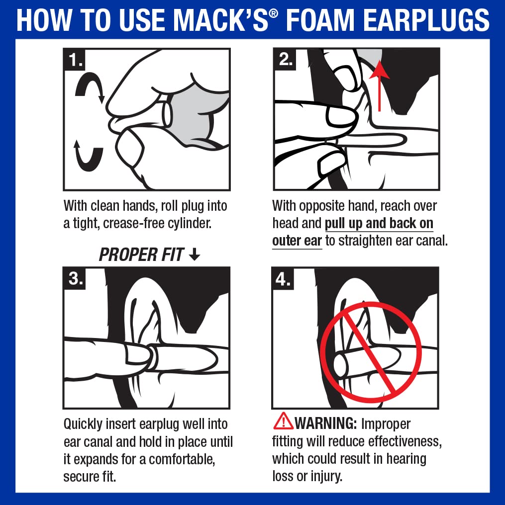 Mack's Ultra Soft Foam Earplugs, 100 Pair - 33dB Highest NRR, Comfortable Ear Plugs for Sleeping, Snoring, Travel, Concerts, Studying and Loud Noise
