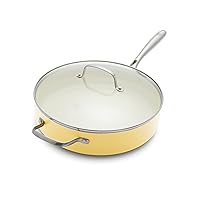 GreenLife Artisan Healthy Ceramic Nonstick, 5QT Saute Pan Jumbo Cooker with Helper Handle and Lid, Stainless Steel Handle, PFAS-Free, Dishwasher Safe, Oven Safe, Yellow