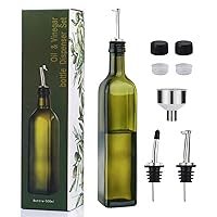 VIGOR PATH Glass Oil Dispenser - 17 oz/500ml Capacity - Oil and Vinegar Cruet Bottle with Pourers, Funnel, and Seal Caps - Elegant Decanter for Kitchen - Green