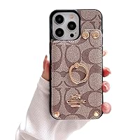 Luxury Wallet Case Compatible with iPhone 13 Pro Max,Designed Leather Case with Card Holder 360°Rotation Ring Kickstand RFID Blocking Protective Case for Apple iPhone 13 Pro Max 6.7''(Khaki)