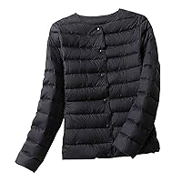 Puffer Jacket For Women Winter Warm Round Neck Coat Casual Plus Size Slimming Thin Coats Lightweight Button Jacket