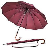 NINEMAX Large Umbrella Windproof 55 Inch Umbrellas for Rain with Wood Handle, Automatic Open, 12 Ribs Strong, Stick Umbrella for Adult